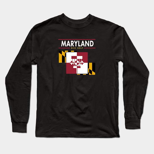 Maryland Disc Golf - Flag Horizontal Dark Long Sleeve T-Shirt by grahamwilliams